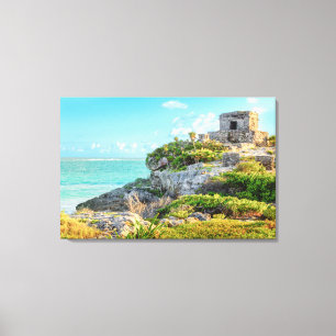 View Of Tulum Ruins, God Of Winds Temple, Mexico Canvas Print