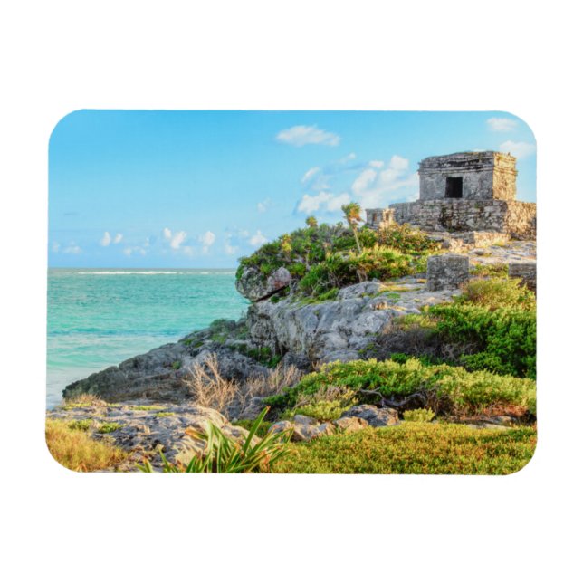 View Of Tulum Ruins, God Of Winds Temple, Mexico Magnet (Horizontal)