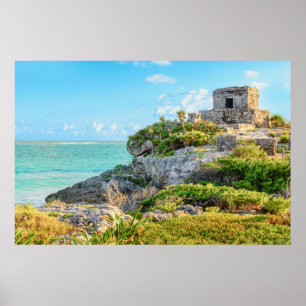View Of Tulum Ruins, God Of Winds Temple, Mexico Poster