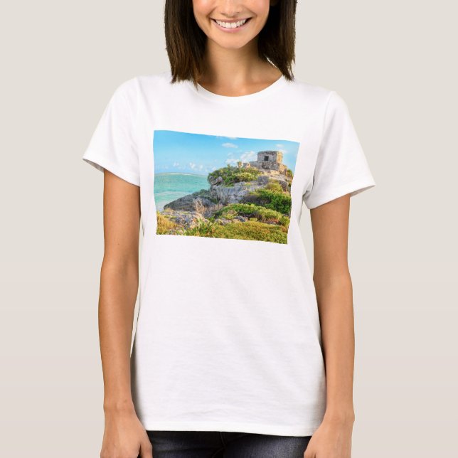View Of Tulum Ruins, God Of Winds Temple, Mexico T-Shirt (Front)