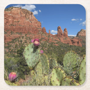 View of Twin Buttes Sedona, Arizona Square Paper Coaster