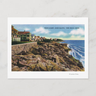 View of Union Bluffs Rocks and Surf at York Postcard