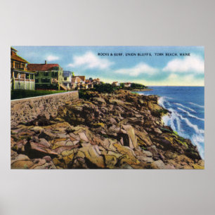 View of Union Bluffs Rocks and Surf at York Poster