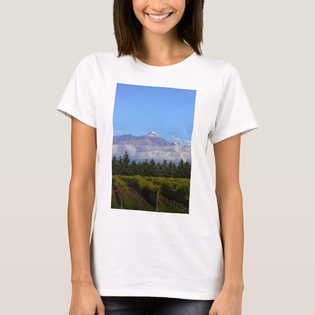 View Of Vineyard With Mountain On Background T-Shirt (Front)