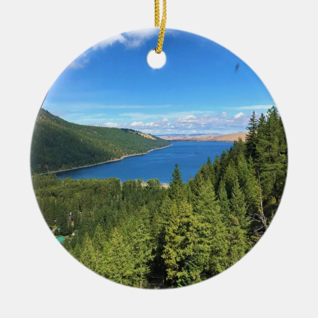 View of Wallowa Lake, Oregon Ceramic Tree Decoration (Front)