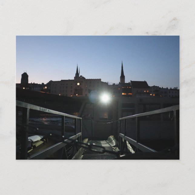 View of Wasserburg Altstadt with Ship at Dusk Postcard (Front)