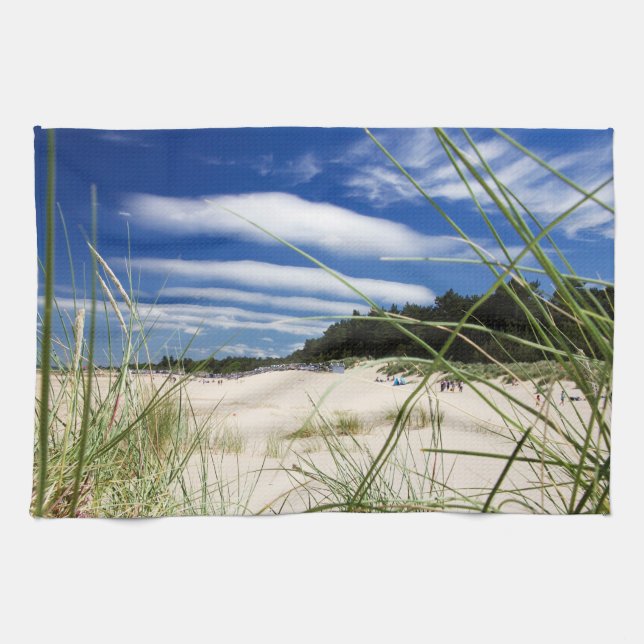 View of Wells-next-the-sea Beach, Norfolk Coast. Tea Towel (Horizontal)