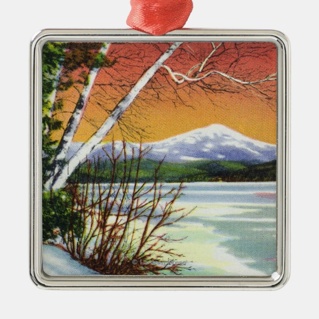 View of Whiteface Mountain from the Lake in Metal Tree Decoration (Front)