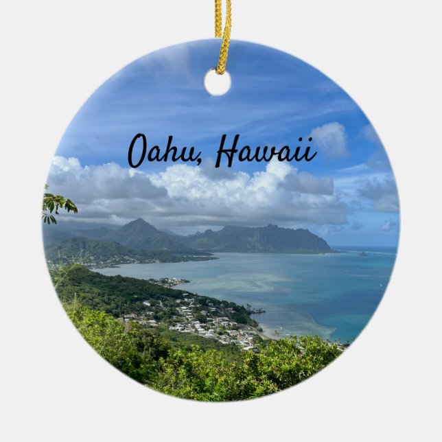 View of Windward Oahu, Hawaii  Ceramic Tree Decoration (Front)