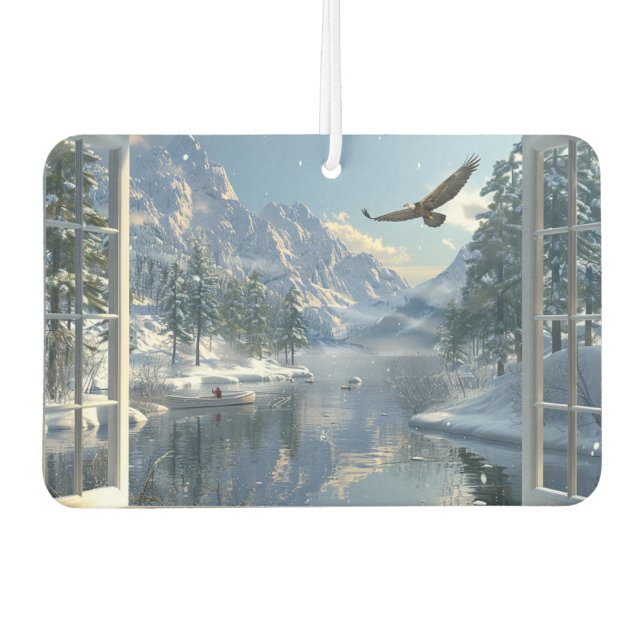 View of Winter Mountain Lake Eagle Fisherman Car Air Freshener (Front)