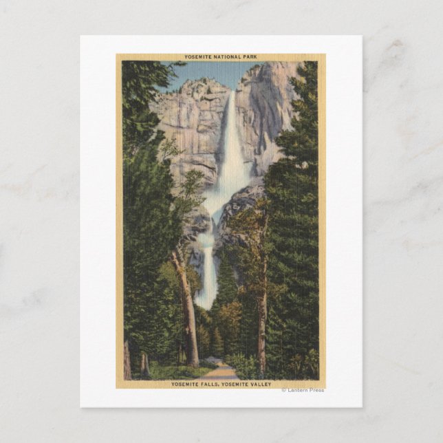 View of Yosemite Falls & Valley Postcard (Front)