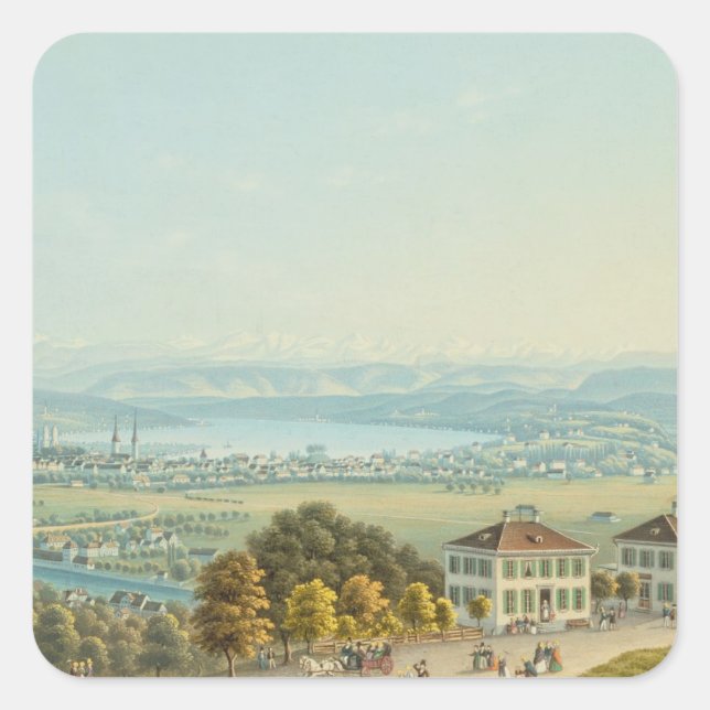 View of Zurich, c.1840 (w/c) Square Sticker (Front)