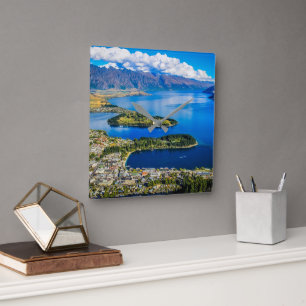 View on Queenstown from Bob's Peak, New Zealand Square Wall Clock