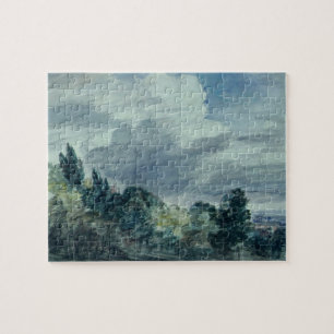 View over a wide landscape, with trees in the fore jigsaw puzzle