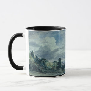 View over a wide landscape, with trees in the fore mug
