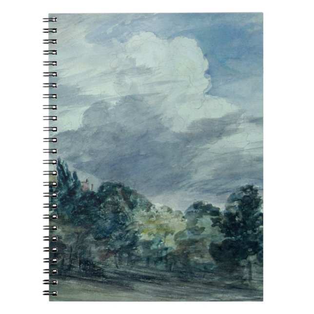 View over a wide landscape, with trees in the fore notebook (Front)