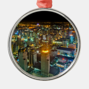 View over Bangkok at night from Baiyoke Tower II Metal Tree Decoration