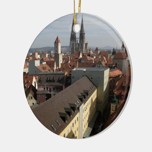 View Over Regensburg, Germany Ceramic Tree Decoration (Left)