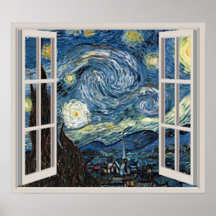 View Through A Window To Starry Night Van Gogh Poster