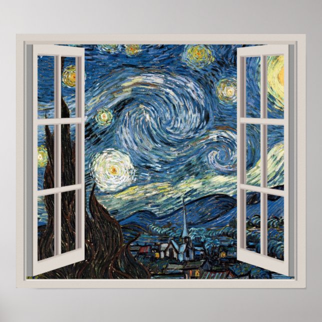 View Through A Window To Starry Night Van Gogh Poster (Front)