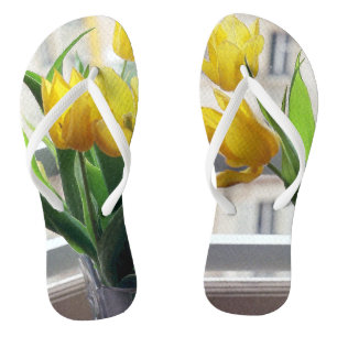 View through Yellow Tulips Flip Flops
