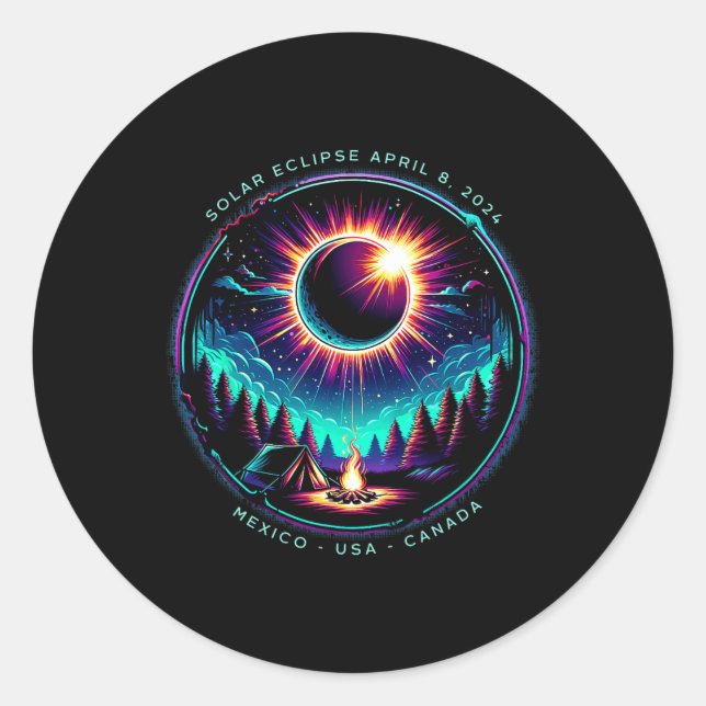 View Totality April 8 2024 Astronomy Camping Solar Classic Round Sticker (Front)