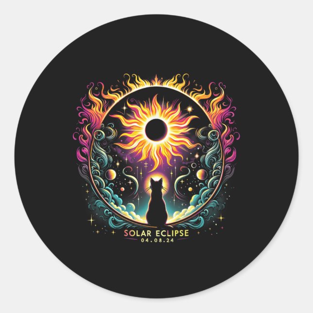 View Totality April 8 2024 Solar Eclipse Cat Lover Classic Round Sticker (Front)