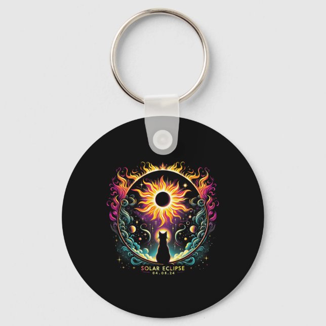 View Totality April 8 2024 Solar Eclipse Cat Lover Key Ring (Front)