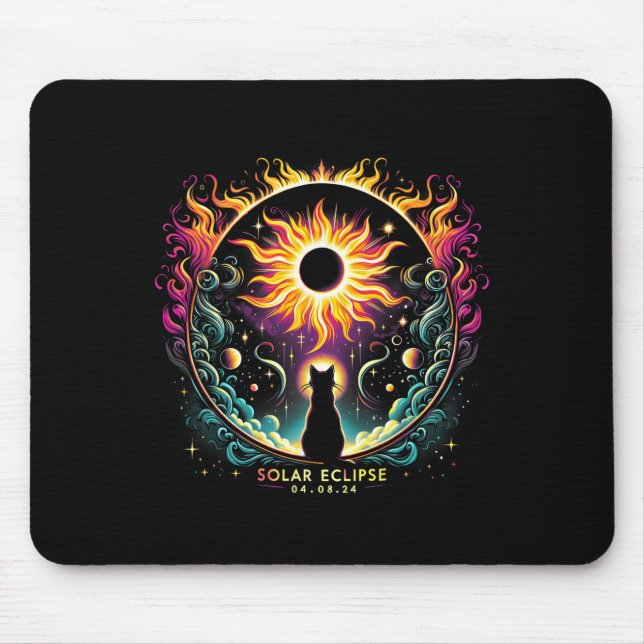 View Totality April 8 2024 Solar Eclipse Cat Lover Mouse Mat (Front)