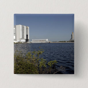 Viewed across the basin, Space Shuttle Atlantis 15 Cm Square Badge