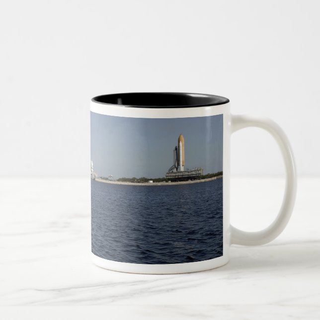 Viewed across the basin, Space Shuttle Atlantis Two-Tone Coffee Mug (Right)