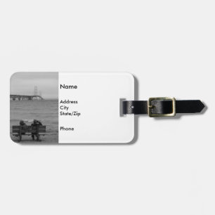 Viewing Mackinac Bridge Grayscale Luggage Tag