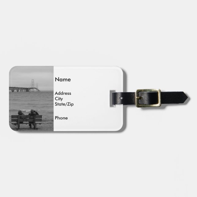 Viewing Mackinac Bridge Grayscale Luggage Tag (Front Horizontal)