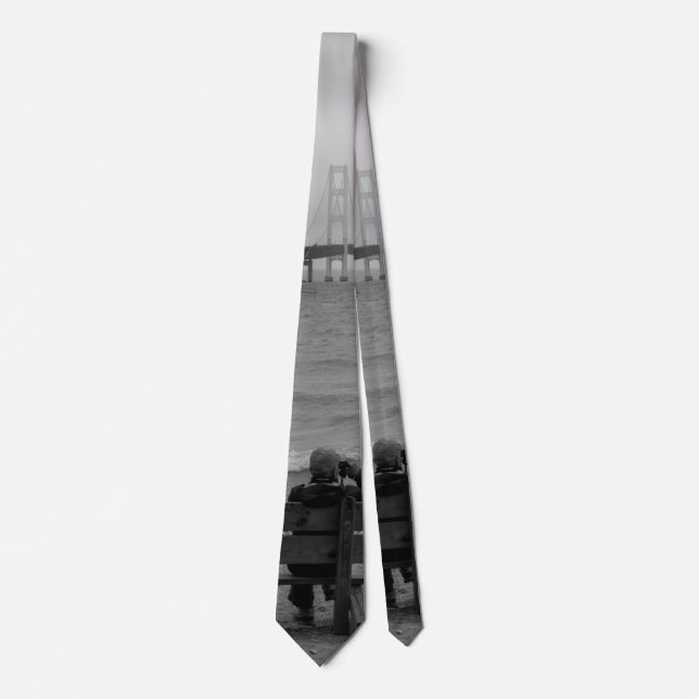 Viewing Mackinac Bridge Grayscale Neck Tie (Front)