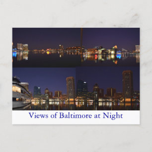 Views of Baltimore at Night Postcard