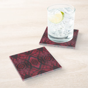 Vigilance Red Abstract Watercolor Art Glass Coaster