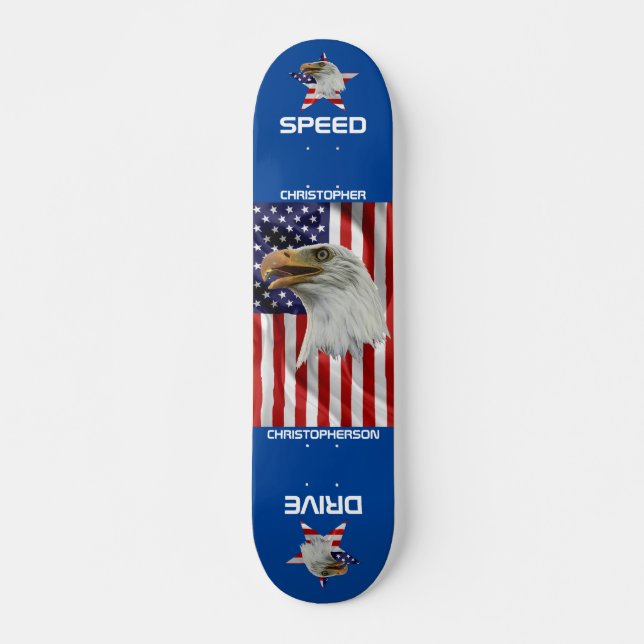 Vigilant Eagle, The American Flag, Patriotic Skateboard (Front)