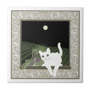 Vigne, Clair de Lune et Chat Blanc Tile