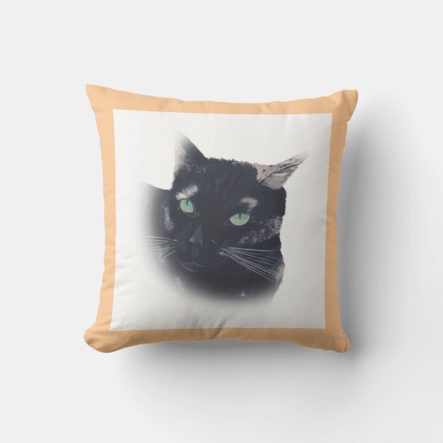 Vignette of Tortoise Shell Cat Face Pillow (Front)