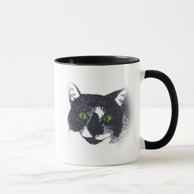 Vignette of Tuxedo Cat Face Mugs (Right)