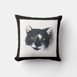 Vignette of Tuxedo Cat Face Pillow