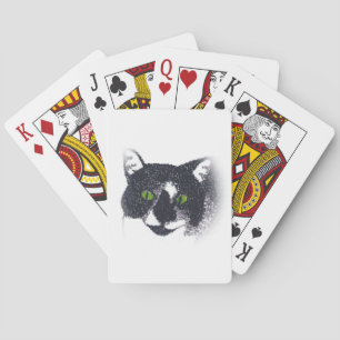 Vignette of Tuxedo Cat Face Playing Cards