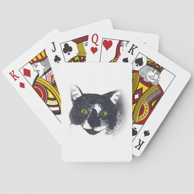 Vignette of Tuxedo Cat Face Playing Cards (Back)