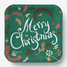 Vignette of winter leaves Merry Christmas green