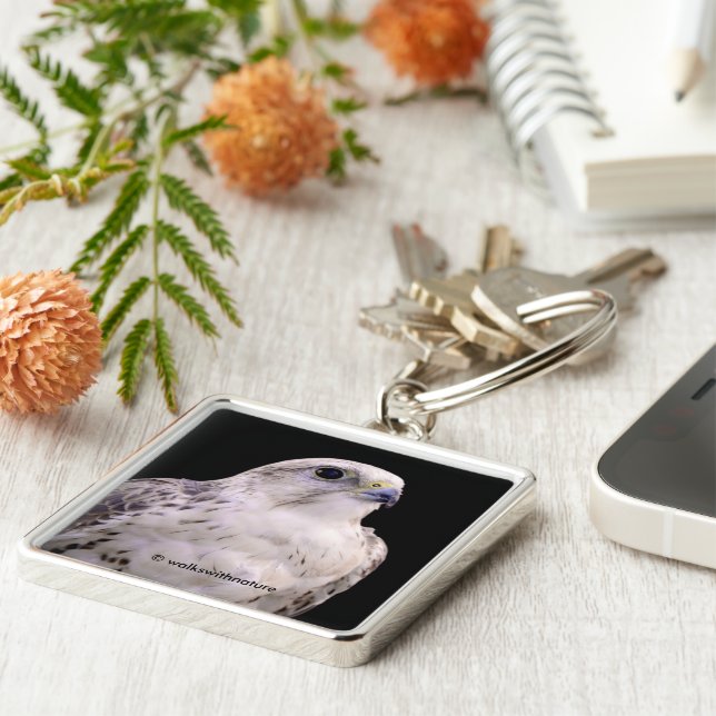 Vignetted Portrait of an Inquisitive Saker Falcon Key Ring (Side)