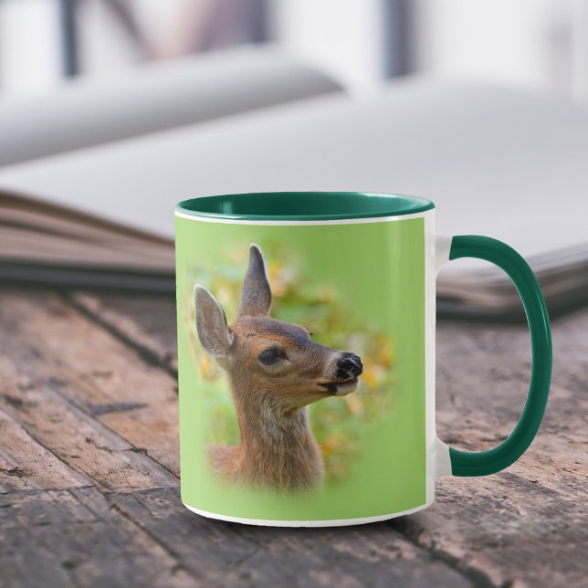 Vignetted Portrait of Smiling Blacktail Deer Fawn  Mug (Vignetted Portrait of Smiling Blacktail Deer Fawn 11 oz Coffee Mug Cover Photo.)