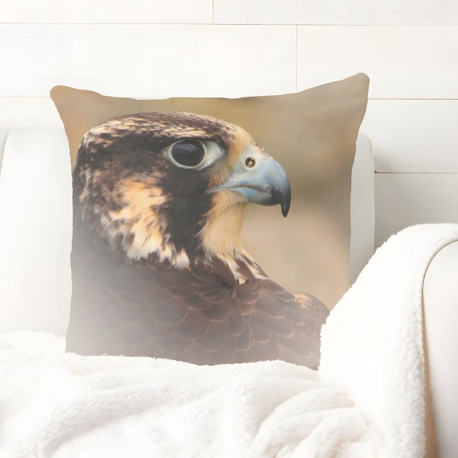 Vignetted Profile of a Peregrine Falcon Cushion (Vignetted Profile of a Peregrine Falcon Throw Pillow on Couch Cover Photo)