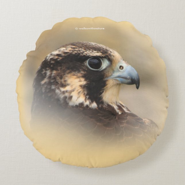 Vignetted Profile of a Peregrine Falcon Round Cushion (Front)
