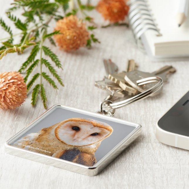 Vignetted Profile of a Serene Barn Owl Key Ring (Side)