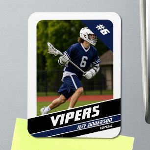 Vigourous Blue White Lacrosse Player Photo Magnet